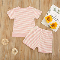 Load image into Gallery viewer, 2 Pieces Set Baby Kid Girls Striped Muslin&amp;Ribbed Tops And Shorts Wholesale 22051386
