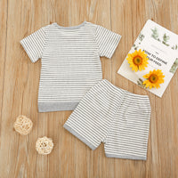 Load image into Gallery viewer, 2 Pieces Set Baby Kid Girls Striped Muslin&amp;Ribbed Tops And Shorts Wholesale 22051386

