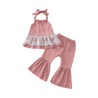 Load image into Gallery viewer, 2 Pieces Set Baby Kid Girls Lace Tops And Solid Color Pants Wholesale 22051396
