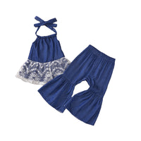 Load image into Gallery viewer, 2 Pieces Set Baby Kid Girls Lace Tops And Solid Color Pants Wholesale 22051396
