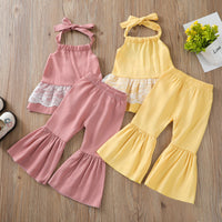 Load image into Gallery viewer, 2 Pieces Set Baby Kid Girls Lace Tops And Solid Color Pants Wholesale 22051396
