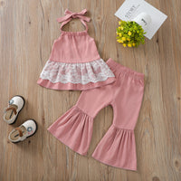 Load image into Gallery viewer, 2 Pieces Set Baby Kid Girls Lace Tops And Solid Color Pants Wholesale 22051396
