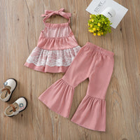 Load image into Gallery viewer, 2 Pieces Set Baby Kid Girls Lace Tops And Solid Color Pants Wholesale 22051396
