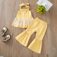 Load image into Gallery viewer, 2 Pieces Set Baby Kid Girls Lace Tops And Solid Color Pants Wholesale 22051396
