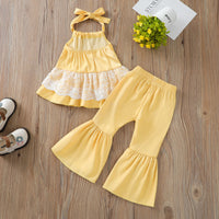 Load image into Gallery viewer, 2 Pieces Set Baby Kid Girls Lace Tops And Solid Color Pants Wholesale 22051396
