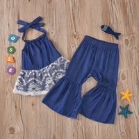 Load image into Gallery viewer, 2 Pieces Set Baby Kid Girls Lace Tops And Solid Color Pants Wholesale 22051396
