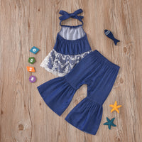 Load image into Gallery viewer, 2 Pieces Set Baby Kid Girls Lace Tops And Solid Color Pants Wholesale 22051396
