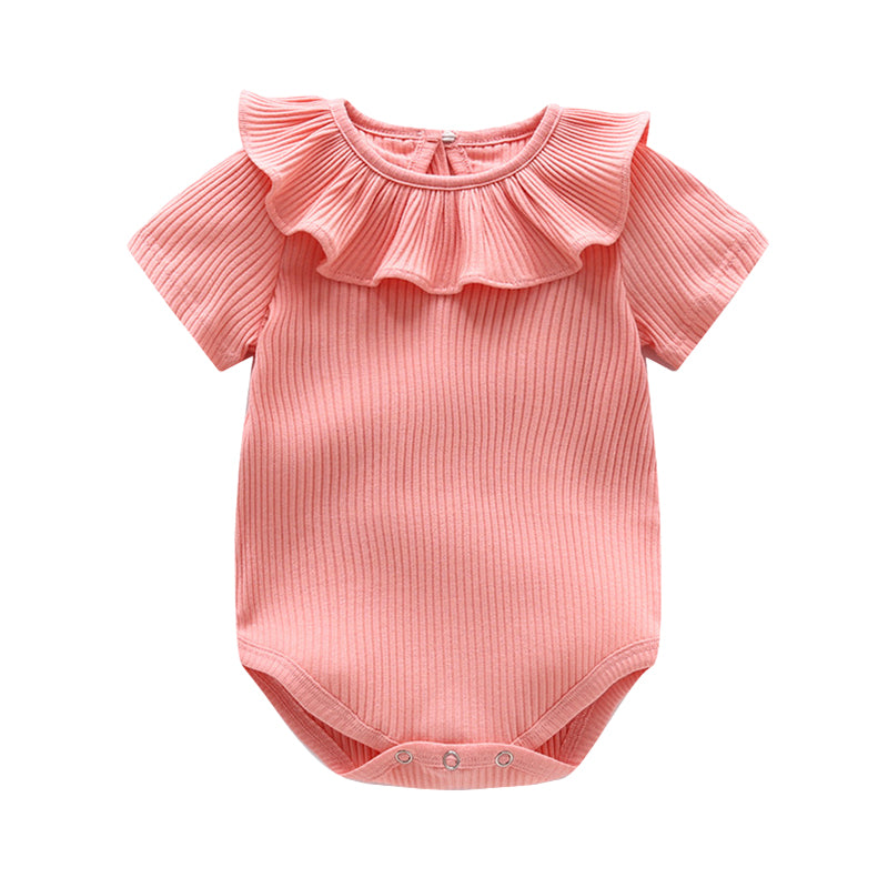 Baby Girls Solid Color Muslin&Ribbed Rompers Wholesale 22051603