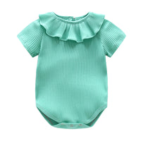 Load image into Gallery viewer, Baby Girls Solid Color Muslin&amp;Ribbed Rompers Wholesale 22051603
