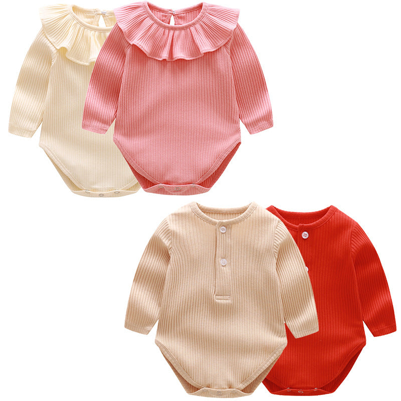 Baby Girls Boys Solid Color Muslin&Ribbed Rompers Wholesale 22051606