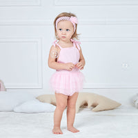 Load image into Gallery viewer, Baby Girls Solid Color Bow Rompers Headwear Wholesale 22051609
