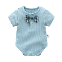 Load image into Gallery viewer, Baby Unisex Solid Color Bow Muslin&amp;Ribbed Rompers Wholesale 22051610
