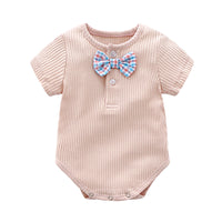 Load image into Gallery viewer, Baby Unisex Solid Color Bow Muslin&amp;Ribbed Rompers Wholesale 22051610

