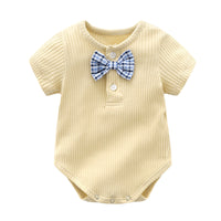 Load image into Gallery viewer, Baby Unisex Solid Color Bow Muslin&amp;Ribbed Rompers Wholesale 22051610
