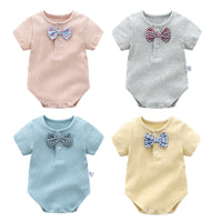 Load image into Gallery viewer, Baby Unisex Solid Color Bow Muslin&amp;Ribbed Rompers Wholesale 22051610
