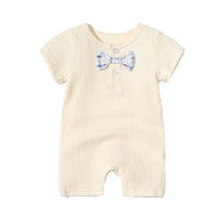 Load image into Gallery viewer, Baby Unisex Solid Color Bow Muslin&amp;Ribbed Jumpsuits Wholesale 220516101
