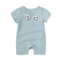 Load image into Gallery viewer, Baby Unisex Solid Color Bow Muslin&amp;Ribbed Jumpsuits Wholesale 220516101
