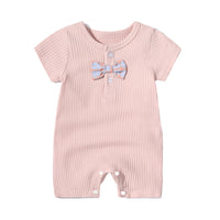 Load image into Gallery viewer, Baby Unisex Solid Color Bow Muslin&amp;Ribbed Jumpsuits Wholesale 220516101
