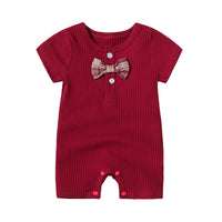 Load image into Gallery viewer, Baby Unisex Solid Color Bow Muslin&amp;Ribbed Jumpsuits Wholesale 220516101
