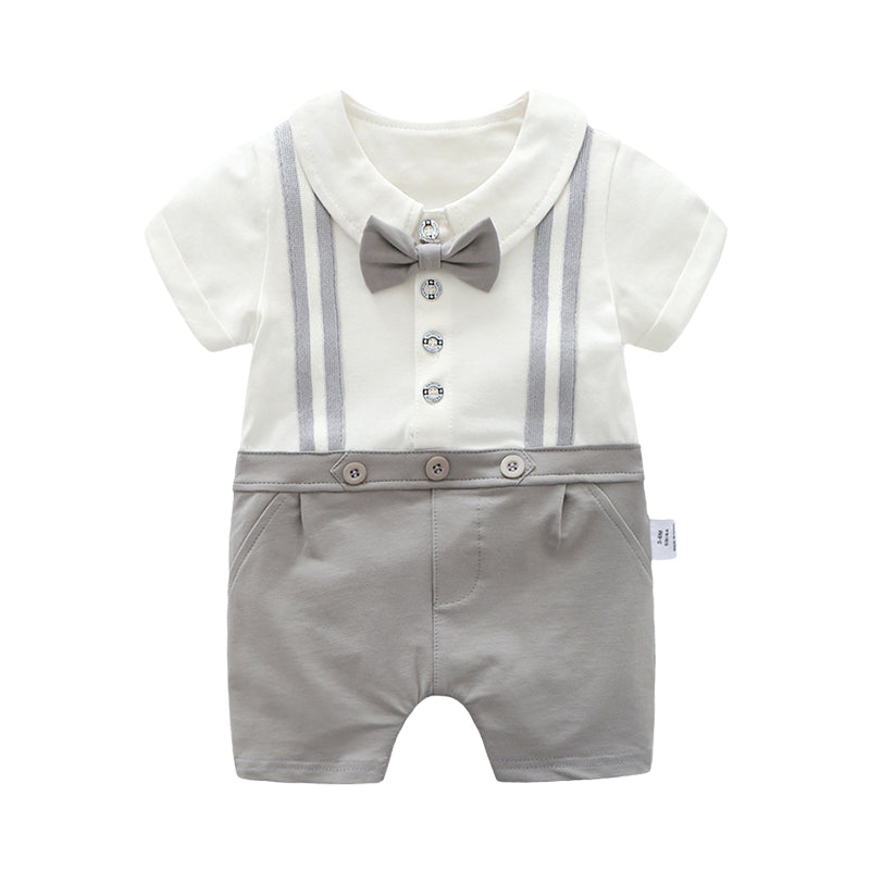 Baby Boys Striped Color-blocking Bow Jumpsuits Wholesale 22051611