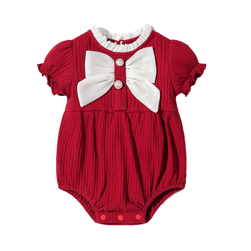 Baby Girls Solid Color Bow Rompers Wholesale 220516111