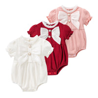 Load image into Gallery viewer, Baby Girls Solid Color Bow Rompers Wholesale 220516111
