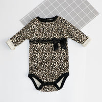 Load image into Gallery viewer, 3 Pieces Set Baby Girls Leopard Rompers Solid Color Skirts And Bow Headwear Wholesale 22051612
