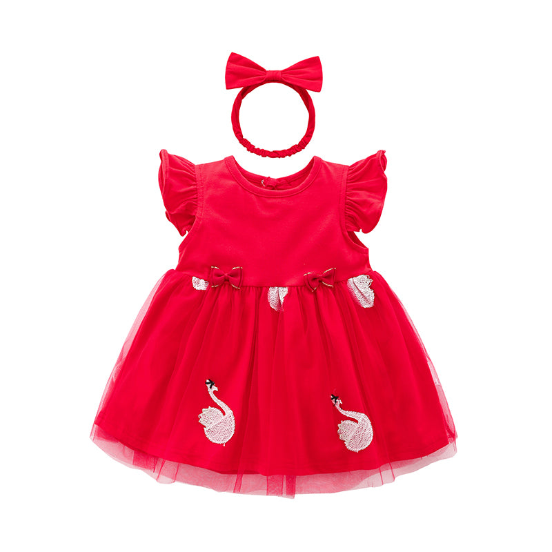 Baby Kid Girls Animals Bow Embroidered Dresses Wholesale 22051613