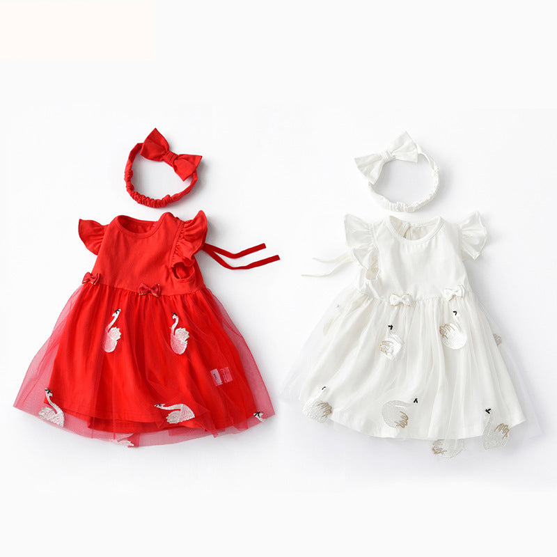 Baby Kid Girls Animals Bow Embroidered Dresses Wholesale 22051613