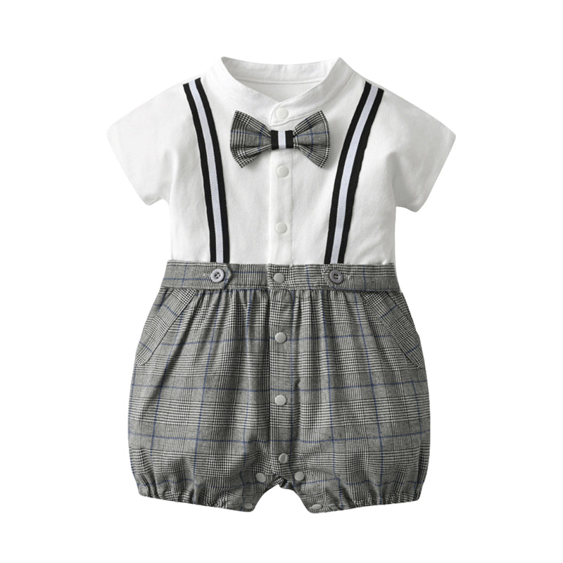 Baby Boys Color-blocking Bow Rompers Wholesale 220516135