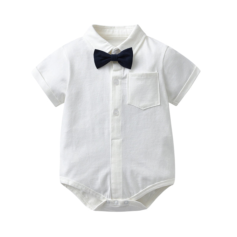Baby Boys Solid Color Bow Rompers Wholesale 220516136