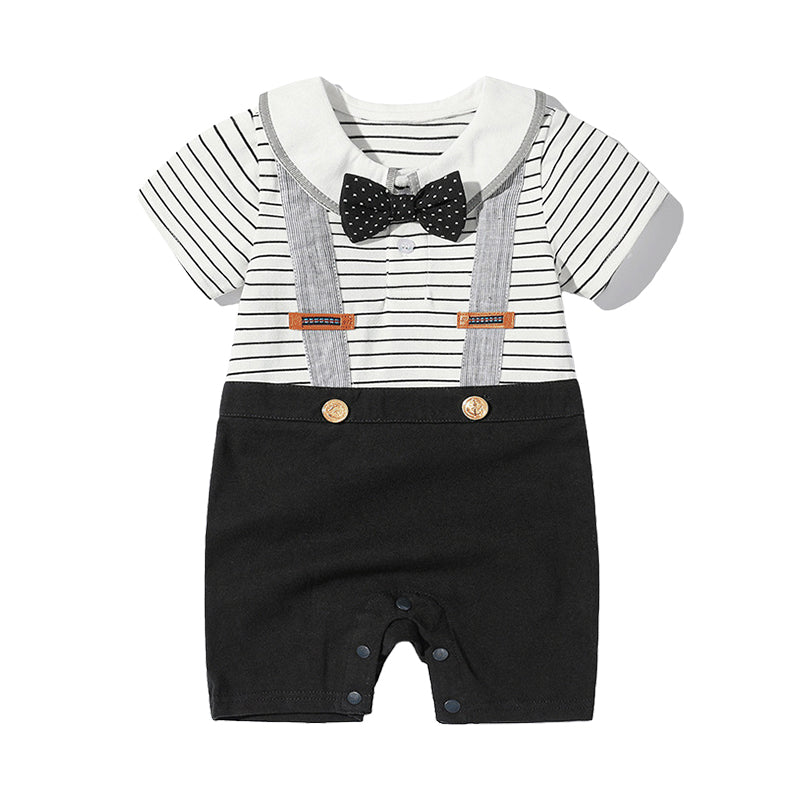 Baby Boys Striped Color-blocking Bow Rompers Wholesale 220516159