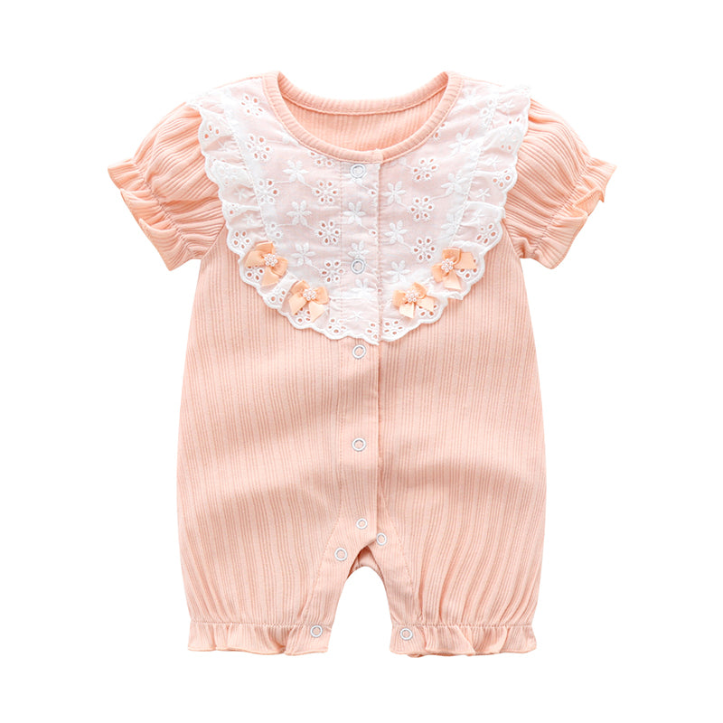 Baby Girls Flower Bow Embroidered Rompers Wholesale 22051620