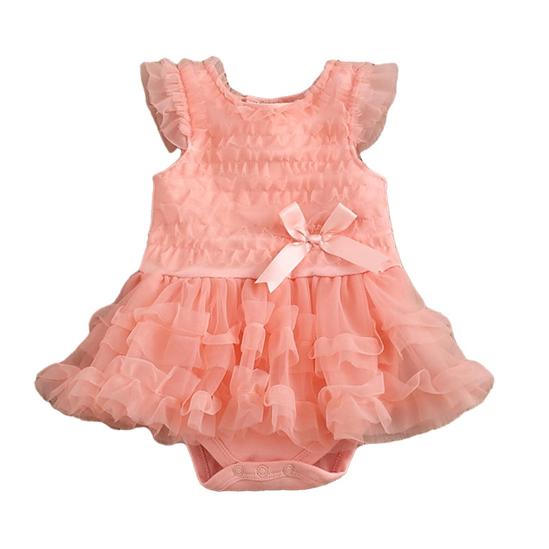 Baby Girls Solid Color Bow Rompers Wholesale 22051631