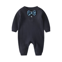 Load image into Gallery viewer, Baby Unisex Solid Color Bow Muslin&amp;Ribbed Jumpsuits Wholesale 22051632
