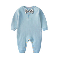 Load image into Gallery viewer, Baby Unisex Solid Color Bow Muslin&amp;Ribbed Jumpsuits Wholesale 22051632
