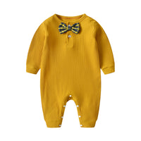 Load image into Gallery viewer, Baby Unisex Solid Color Bow Muslin&amp;Ribbed Jumpsuits Wholesale 22051632
