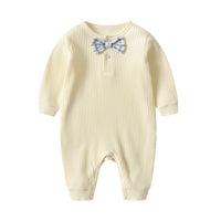 Load image into Gallery viewer, Baby Unisex Solid Color Bow Muslin&amp;Ribbed Jumpsuits Wholesale 22051632
