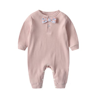 Load image into Gallery viewer, Baby Unisex Solid Color Bow Muslin&amp;Ribbed Jumpsuits Wholesale 22051632
