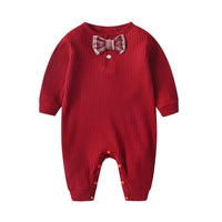 Load image into Gallery viewer, Baby Unisex Solid Color Bow Muslin&amp;Ribbed Jumpsuits Wholesale 22051632

