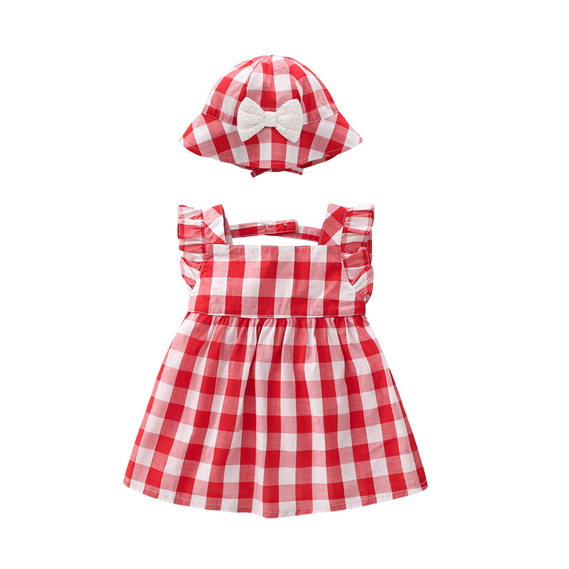 Baby Kid Girls Checked Dresses And Hats Wholesale 22051638