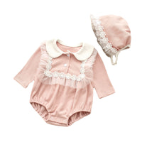 Load image into Gallery viewer, Baby Girls Solid Color Lace Rompers And Hats Wholesale 22051641
