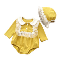 Load image into Gallery viewer, Baby Girls Solid Color Lace Rompers And Hats Wholesale 22051641
