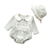 Load image into Gallery viewer, Baby Girls Solid Color Lace Rompers And Hats Wholesale 22051641
