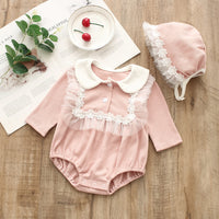 Load image into Gallery viewer, Baby Girls Solid Color Lace Rompers And Hats Wholesale 22051641
