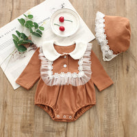 Load image into Gallery viewer, Baby Girls Solid Color Lace Rompers And Hats Wholesale 22051641
