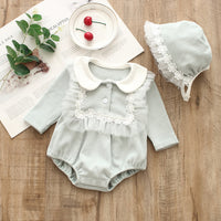 Load image into Gallery viewer, Baby Girls Solid Color Lace Rompers And Hats Wholesale 22051641
