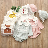 Load image into Gallery viewer, Baby Girls Solid Color Lace Rompers And Hats Wholesale 22051641
