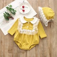 Load image into Gallery viewer, Baby Girls Solid Color Lace Rompers And Hats Wholesale 22051641
