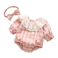 Load image into Gallery viewer, Baby Girls Checked Lace Rompers Wholesale 22051642
